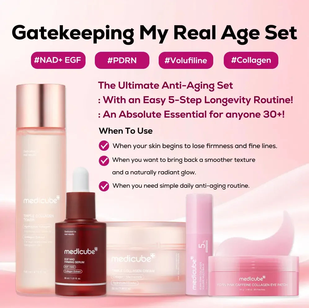 [NEW] [medicube] Gatekeeping My Real Age Set | 5-step Longevity, Anti- Aging Routine l PDRN & Volufiline & Collagen & NAD+ EGF Complex l Cares for Look of Fine Lines, Firming Care, Radiant & Youthful Looking, Plumping | Korean Skincare, K-Beauty