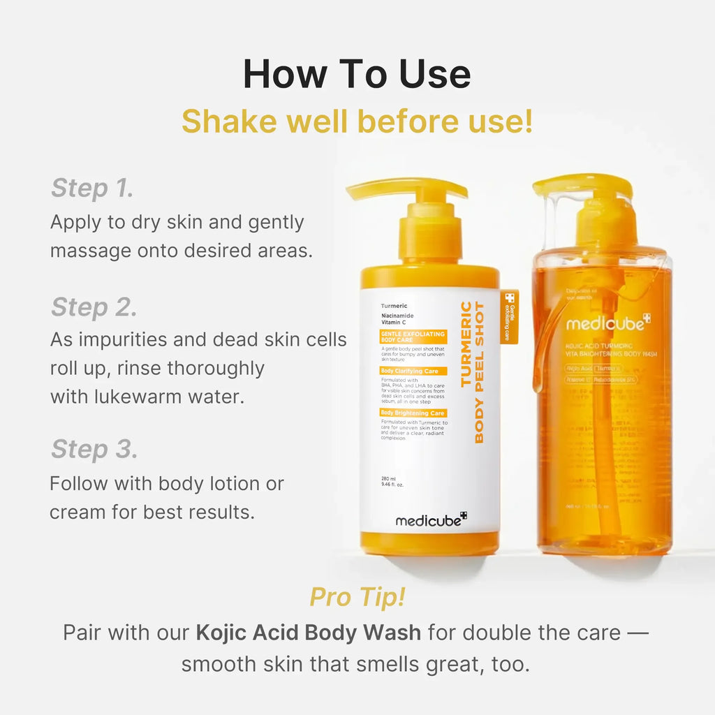 [medicube] Cora's Confident Pits Kit | Includes Kojic Acid Turmeric Peel Shot, Kojic Brightening Body Wash, Kojic Gold Vita Jelly Mist Serum