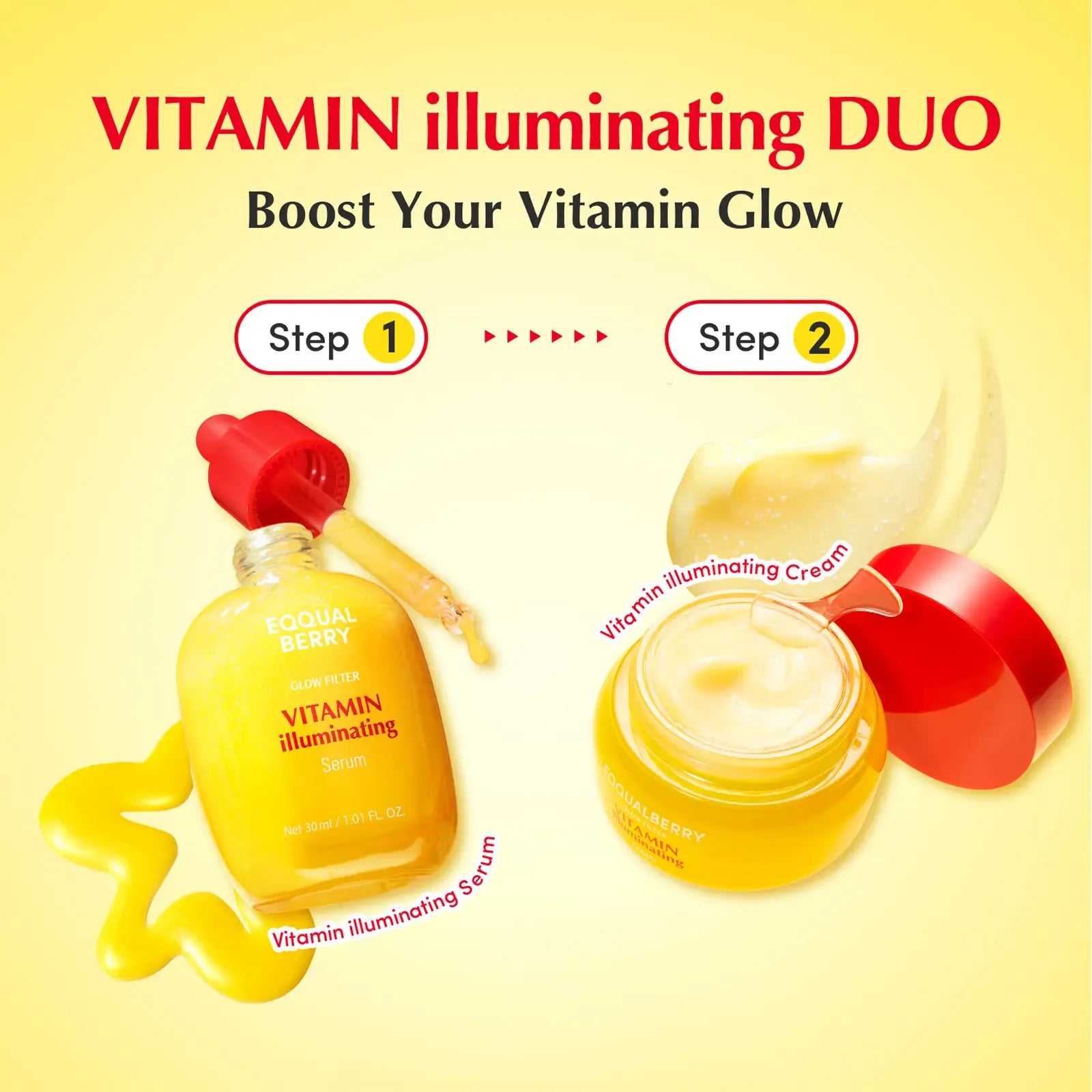 EQQUALBERRY Vitamin Illuminating Duo – Brightening Skincare Ritual with Vitamin C, Niacinamide & TXA | Targets Dark Spots & Uneven Tone | Hydration + Ceramide Barrier Care | Serum 30ml + Cream 50ml