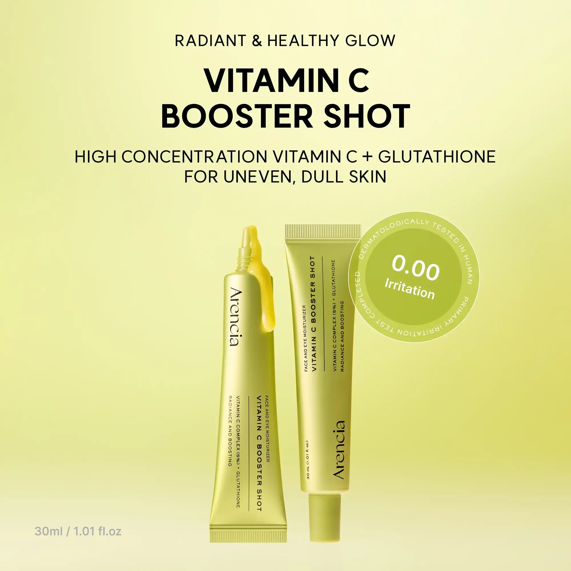 Vitamin C Booster Shot, Pure Vitamin C + Glutathione for Bright, Healthy Skin Glow, 1.01 fl oz