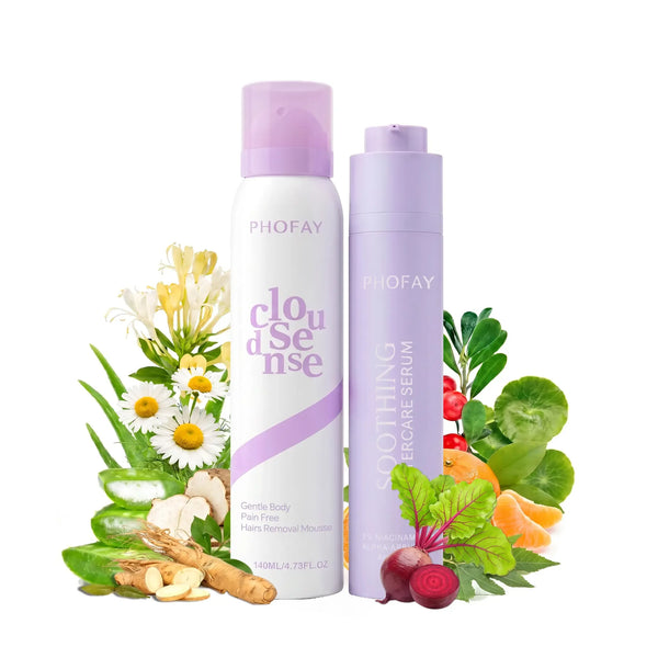 PHOFAY 2 in 1 Bikini Care  Set, Gentle Hair Removal Spray & Soothing Aftercare Serum with Niacinamide, Salicylic Acid & Aloe Vera for Smooth, Soft & Summer-Ready Skin for Women & Men
