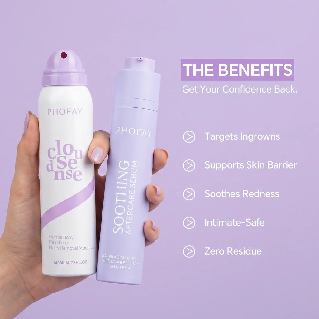 PHOFAY 2 in 1 Bikini Care  Set, Gentle Hair Removal Spray & Soothing Aftercare Serum with Niacinamide, Salicylic Acid & Aloe Vera for Smooth, Soft & Summer-Ready Skin for Women & Men
