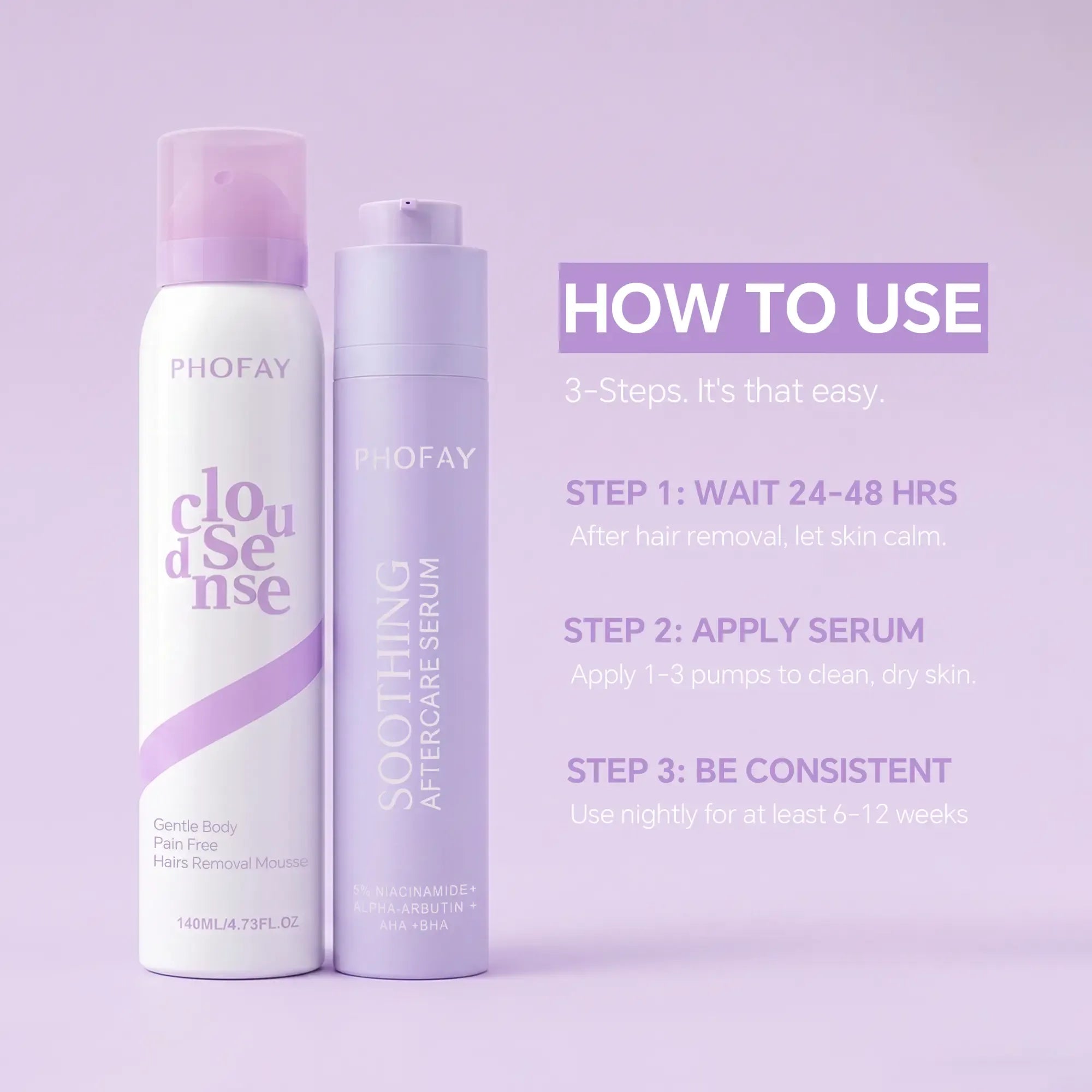 PHOFAY 2 in 1 Bikini Care  Set, Gentle Hair Removal Spray & Soothing Aftercare Serum with Niacinamide, Salicylic Acid & Aloe Vera for Smooth, Soft & Summer-Ready Skin for Women & Men