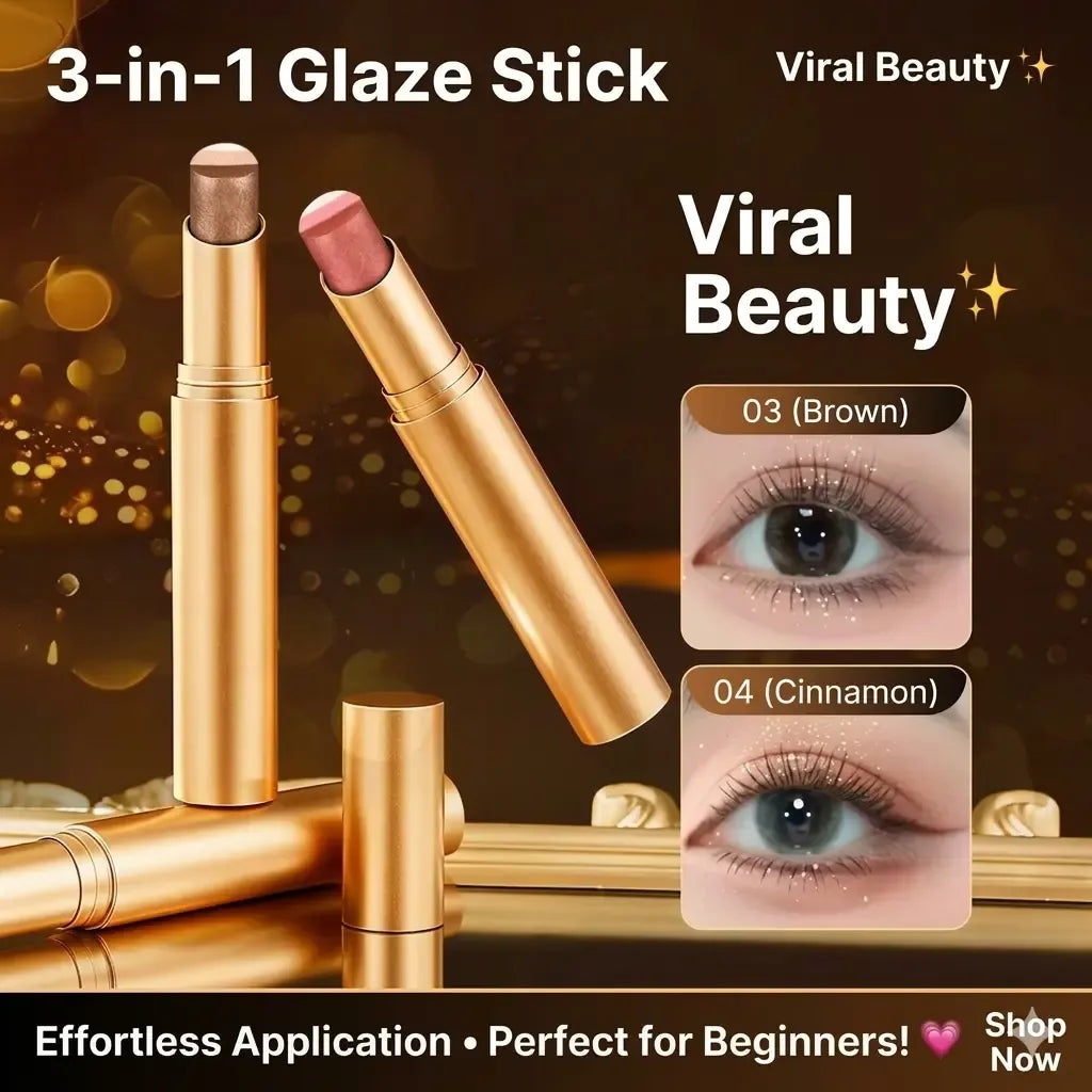 Buy 1 get 3 free --3 Color Eyeshadow Stick，New Long Lasting & Waterproof Creamy Eye Shadow，Portable Glitter shadow for Women，Smudge-Proof Long Lasting，Shimmer shadow for Day and Night (Fine Shimmer Brownish Orange）