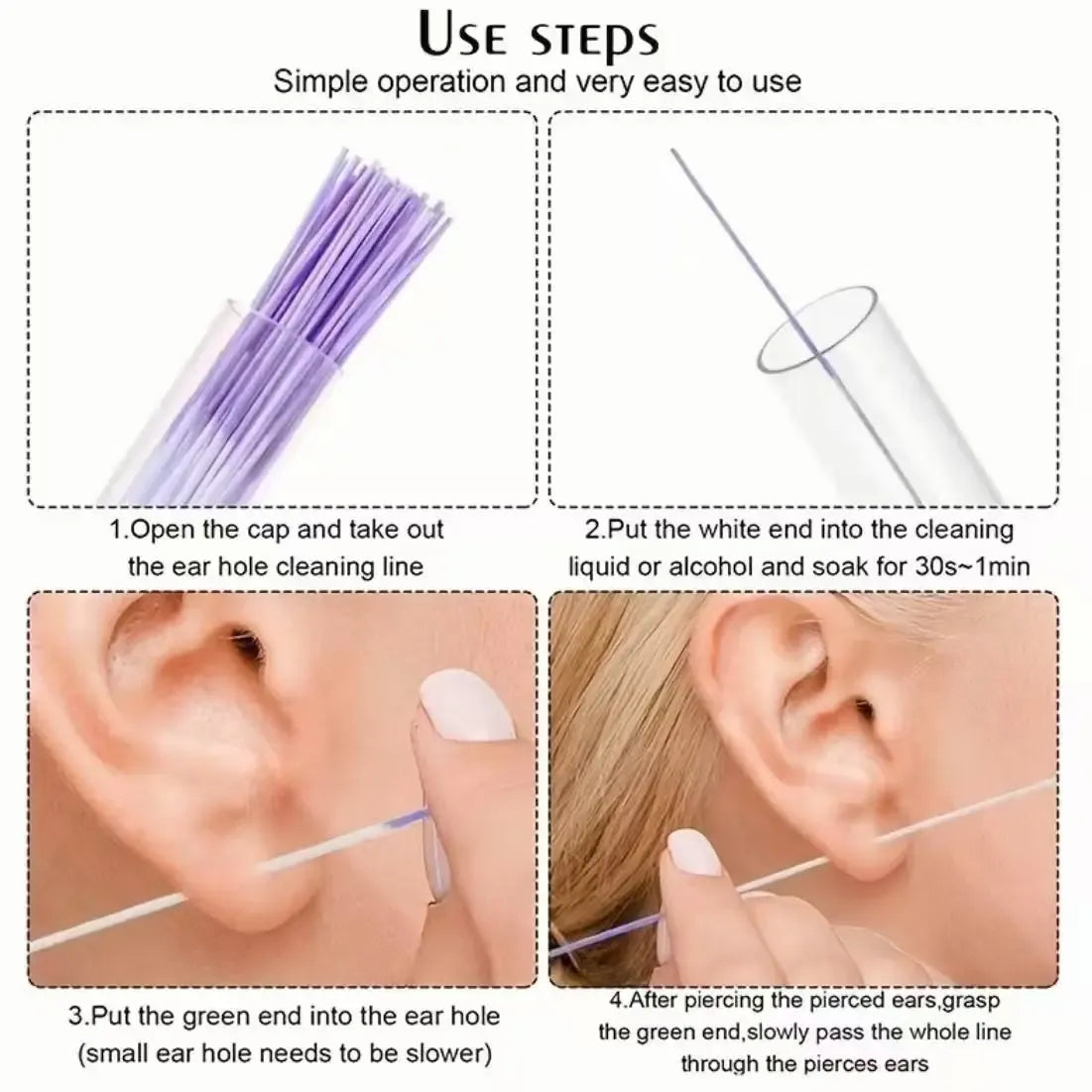 Ear Piercing Cleaning Line, Super Fine Ear Wax Removal, Odor Elimination, Anti-Clogging, Disinfection, Care, Women's Ear Cleaning Beauty Tool, Earwax Remover, Ear Cleaner, Ear Canal Cleaner, Ear Hole Cleaner
